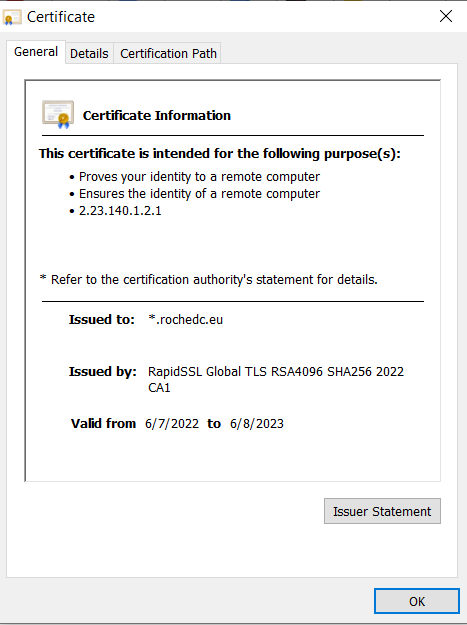 Certificate information - General